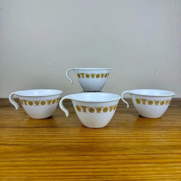 Vintage Pyrex Butterfly Gold Cups – Set of 4 | White Milk Glass - Picture 8 of 9